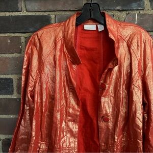 Chicos Linen Cotton Button Up Jacket Metallic Orange size 1 / medium